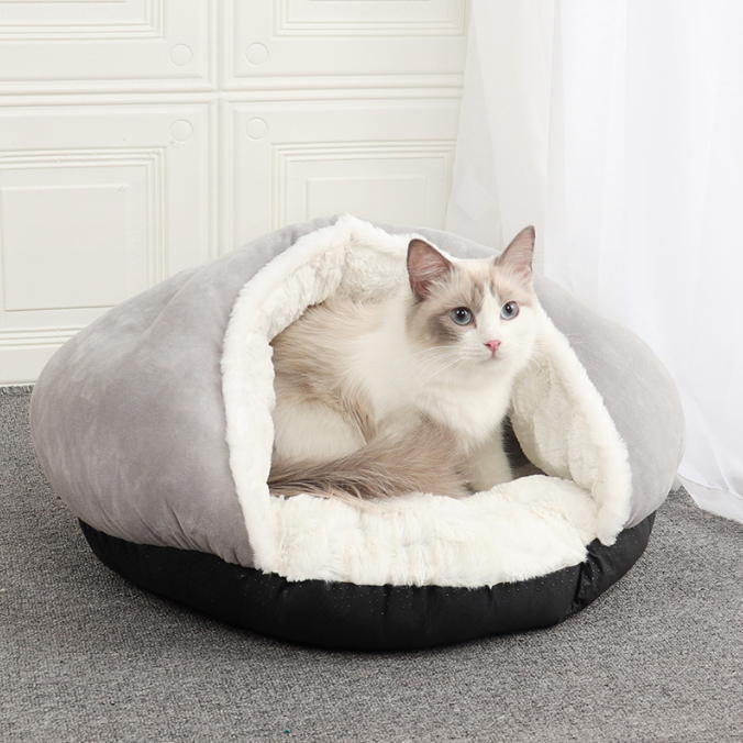 New Cat House Dog House Semi-enclosed Slippers Pet House Velvet Cat Sleeping Bed