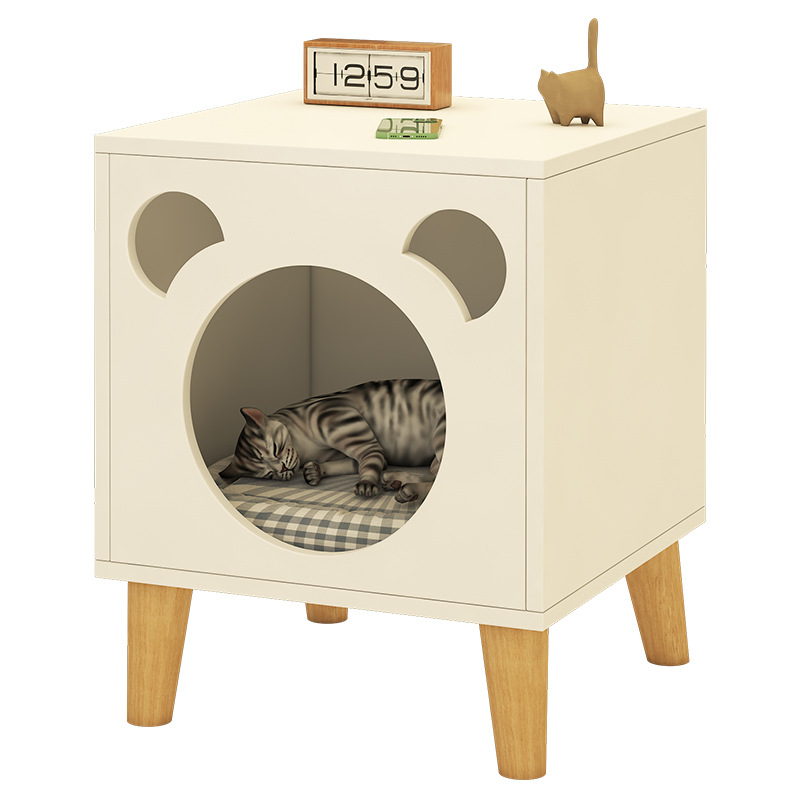 Solid Wood Legs Cat Nest Nightstand Simple Modern Bedroom Small Bedside Cabinet Multifunctional Cattery Storage Cabinet Storage
