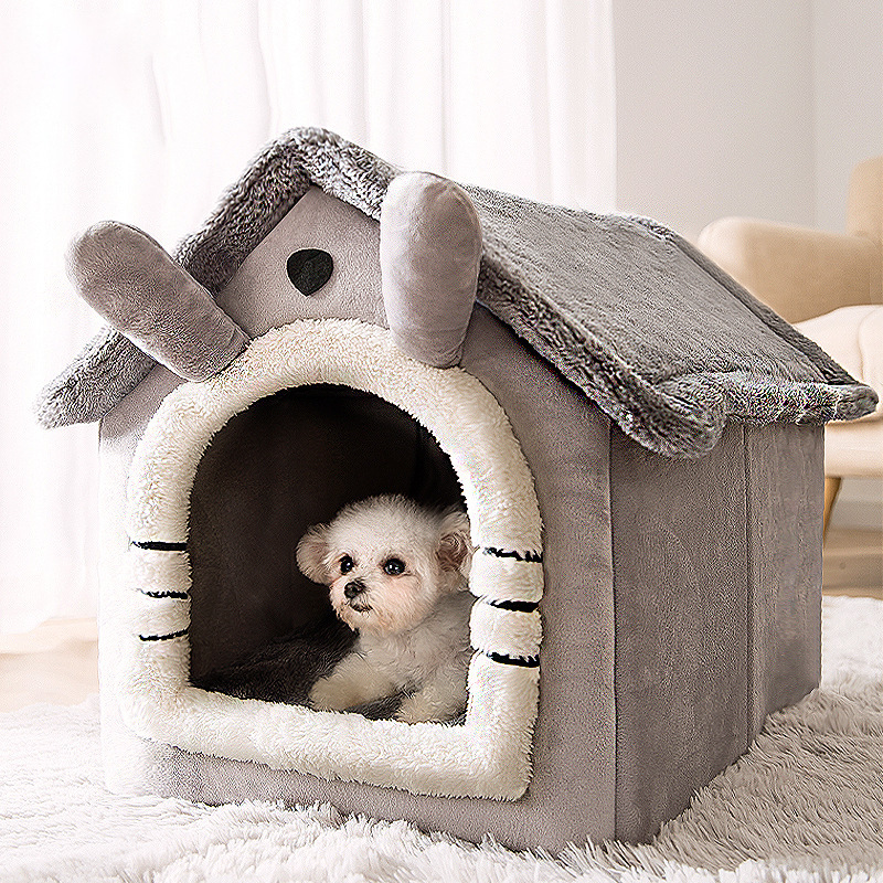Foldable Deep Sleep Pet Cat House Indoor Winter Warm Cozy Cat Bed For Small Dog Cat Kitten Teddy Comfortable Pet Supplies