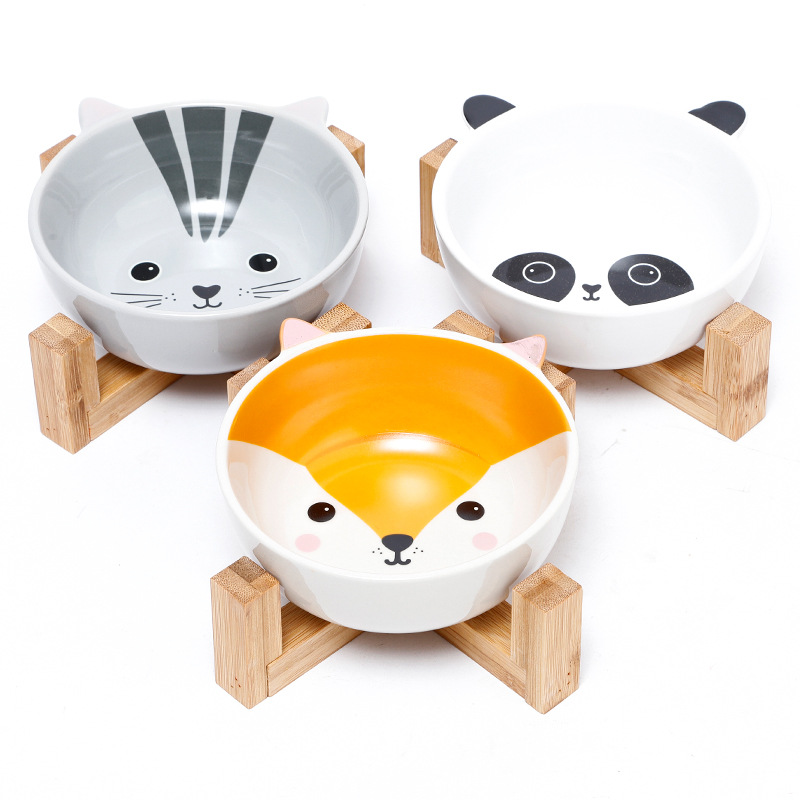 Hot Selling Two-ear Cartoon Ceramic Pet Bowl Supporting Pet Supplies