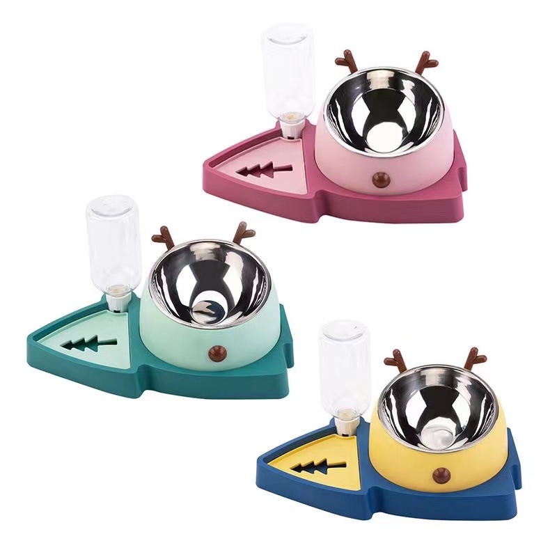 New Anti-choking Slow Food Bowl Automatic Waterer Stainless Steel Slant Bowl Pet Supplies