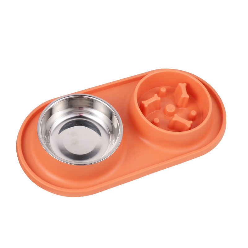 Factory Direct Sales Of New Like Silicone Slow Food Stainless Steel Double Bowl Pet Supplies