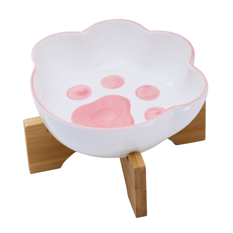 Hot Selling Ceramic Pet Cat Bowl High Foot Shallow Mouth Bowl To Prevent Upset