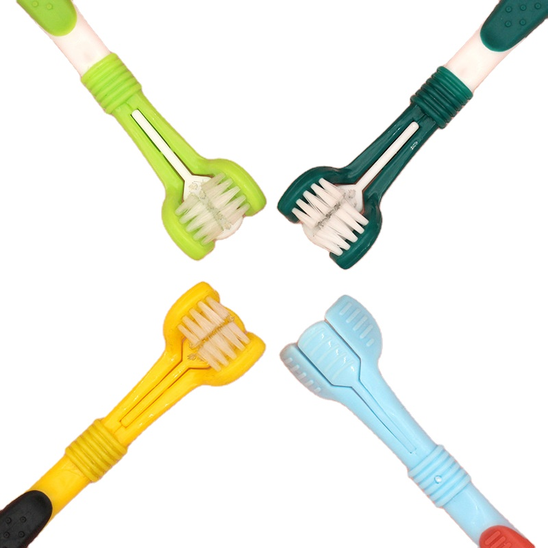 Hot Selling Oral Cleaning Care Products Plastic Three-headed Toothbrush Pet Toothbrush