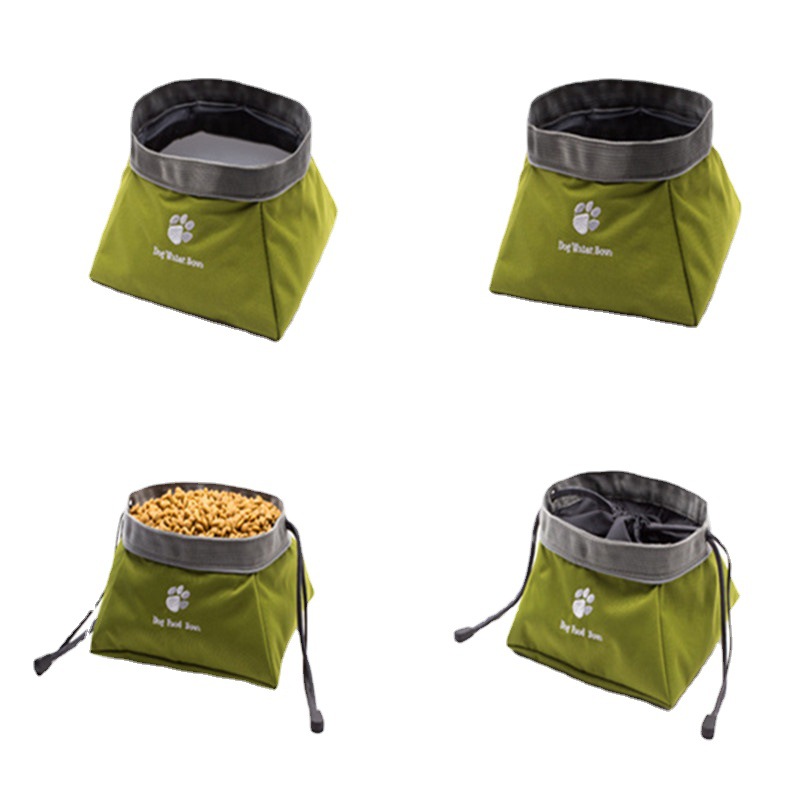 Dog Food Water Bowl Pet Outdoor Travel Folding Tarpaulin Bowl Bundle Mouth Rope