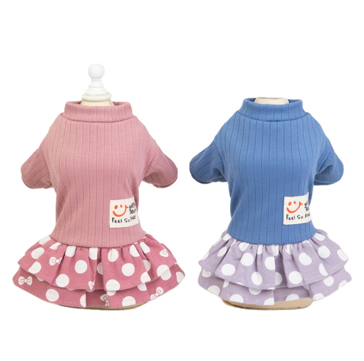 New Spring And Summer Dog Smiling Polka Dot Dress Dog Girl Clothes