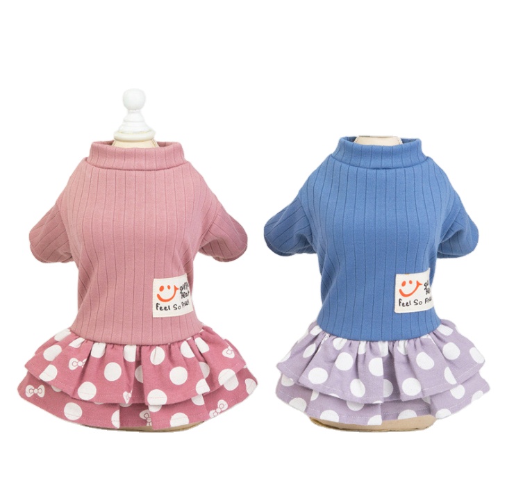 New Spring And Summer Dog Smiling Polka Dot Dress Dog Girl Clothes