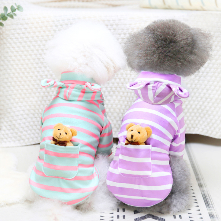 Hot Selling Summer Cute Bear Striped Dog Hoodies Luxury Dog Clothes