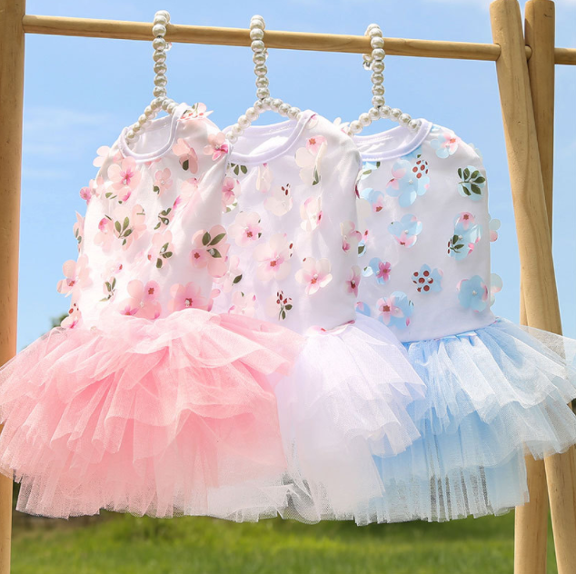 Pet Dog Skirt Cotton Cat Clothes Summer Pet Clothes Peach Blossom Dog Dress