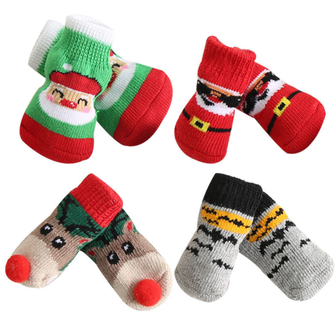 Christmas Pet Dog Cat Small Medium Dog Autumn And Winter Warm Stretch Shoes Socks