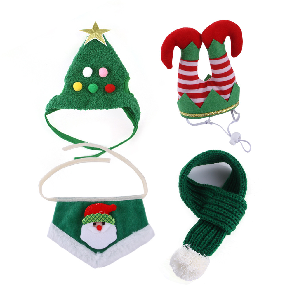 New Upgraded High Quality Christmas Dog Clothes Set Hat Scarf Bibs Party Cosplay Accessories