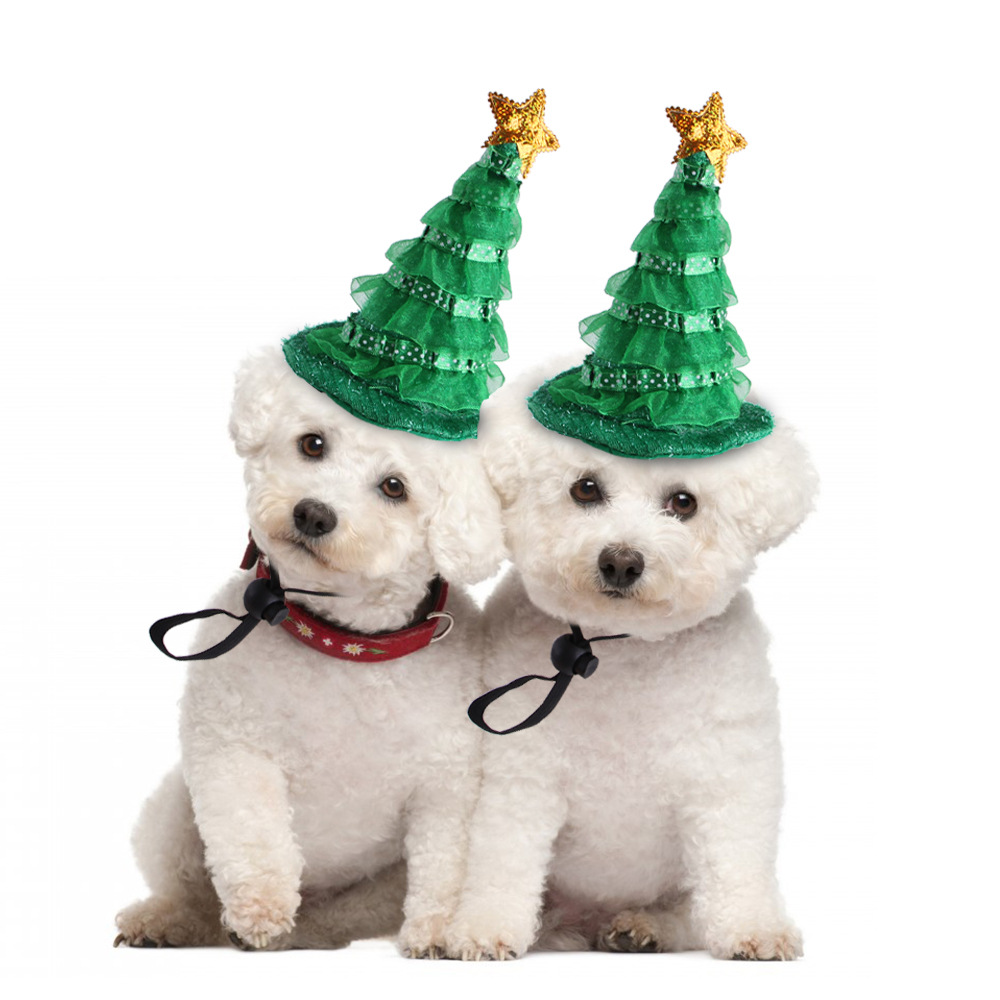 New Released Christmas Ornaments Christmas Tree Shape Dog Cat Hats Party Cosplay Pet Adjustable Rope