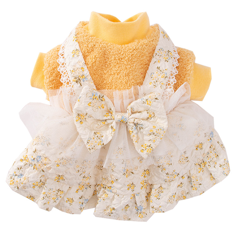 Lovely Design Lace Bow Dress Pet Clothes Warm Comfortable Breathable Soft
