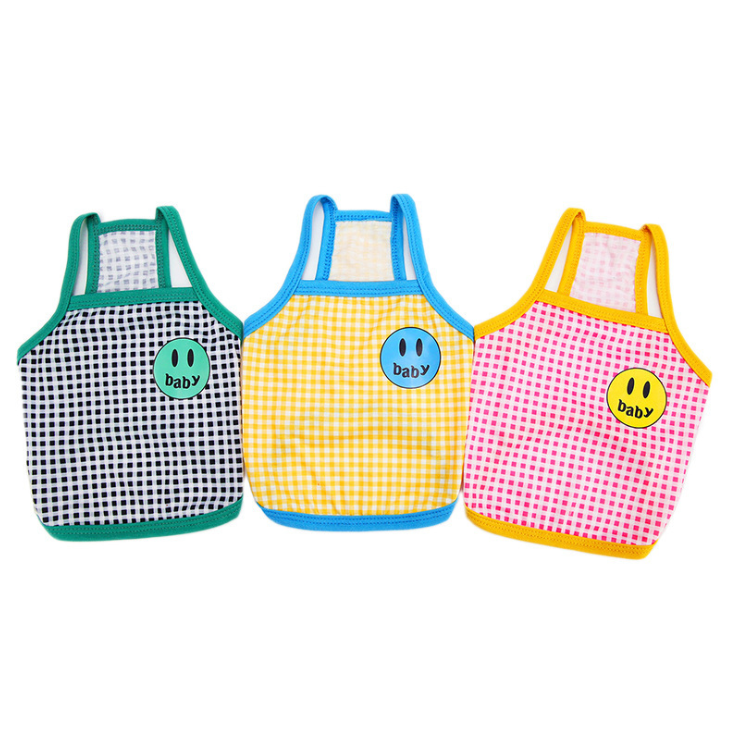 Summer New Dog Smiling Face Lattice Strap Teddy Thinner Vest Dog Clothes