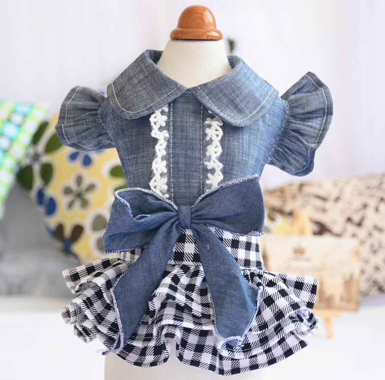 Pet Clothes Spring/summer Skirt Thin Style Dog Skirt Small Dog Princess Bow Denim Skirt Teddy Dog Dress