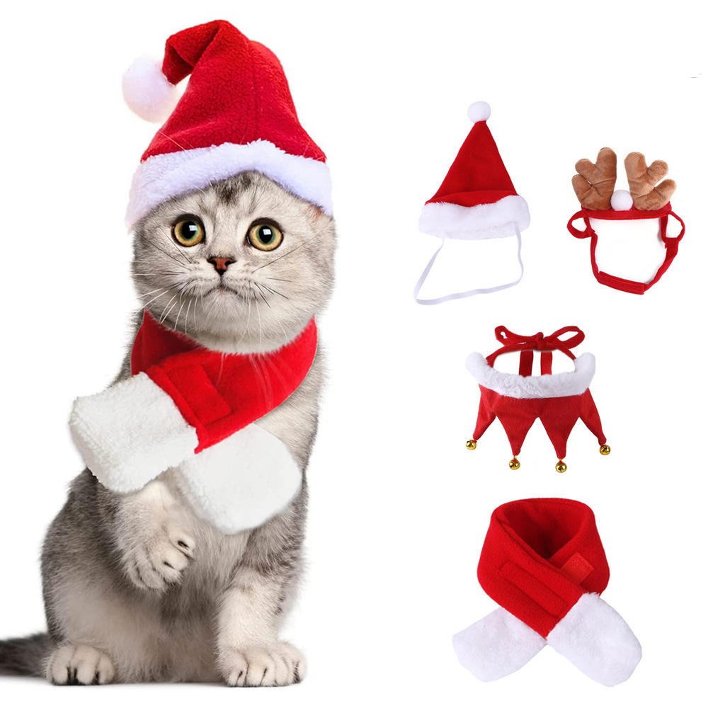 New Arrival Christmas Pet Cat Dog Set Hats Scarf Hair Band Party Cosplay Pet Costume