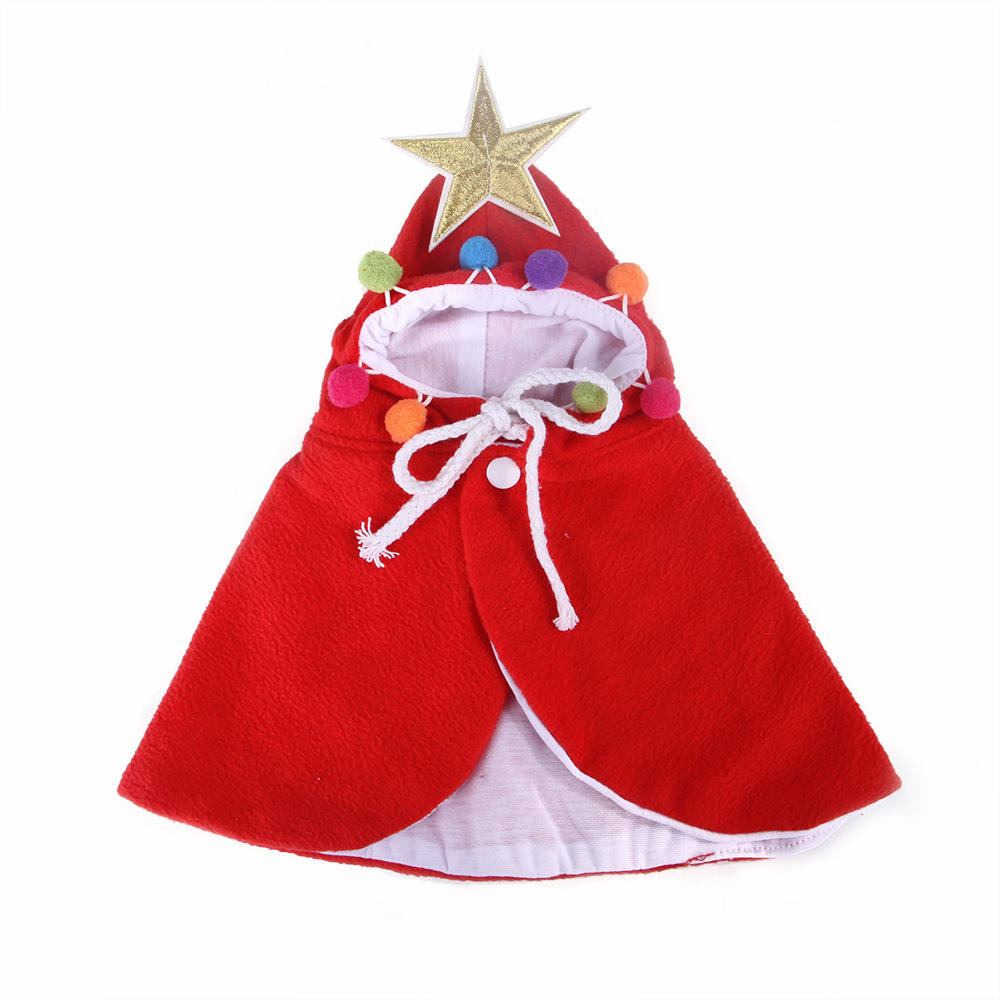 Best Selling Christmas Pet Headgear Cat Cloak Christmas Tree Shape With Multicolour Wool Ball Warm Comfortable
