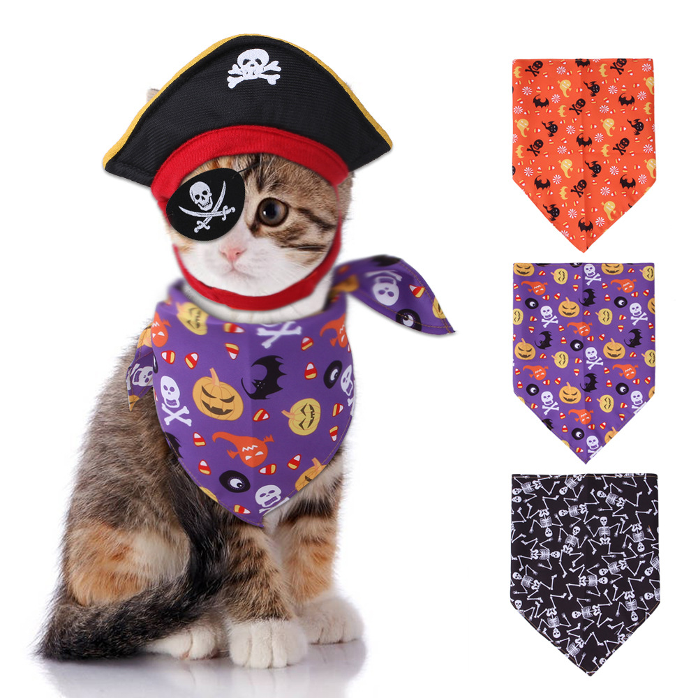New Halloween Set Pirate Hat Sling Skeleton Pumpkin Pattern Cosplay Party Clothes