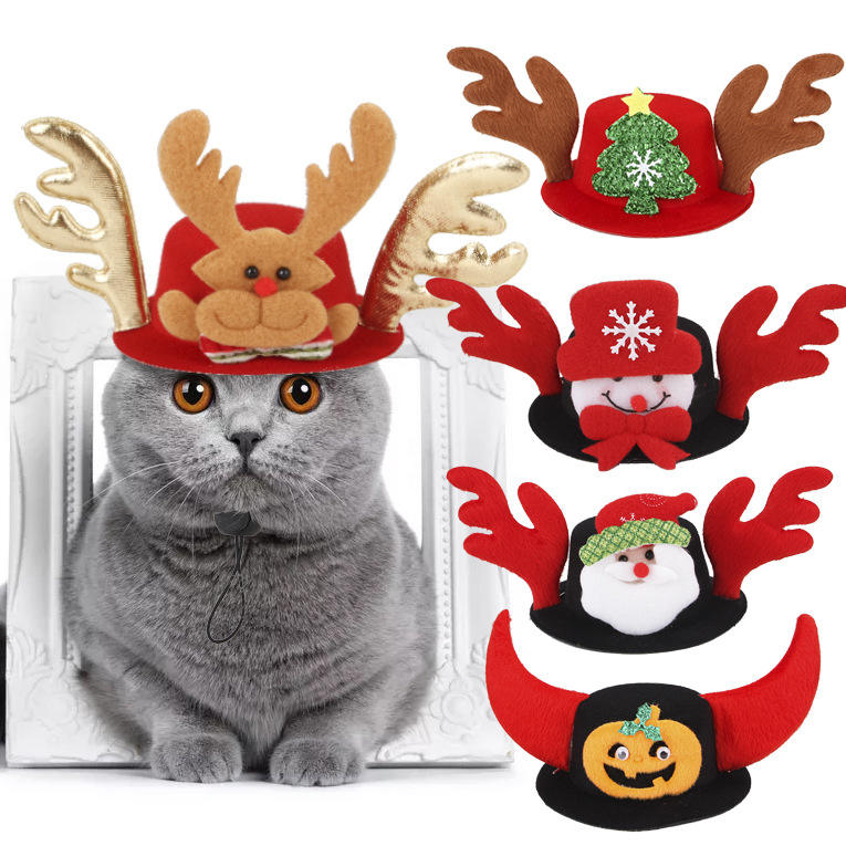 Unique Design Christmas Halloween Style Dog Hats Elk Snowman Santa Claus Pumpkin Party Cosplay Costume Hats