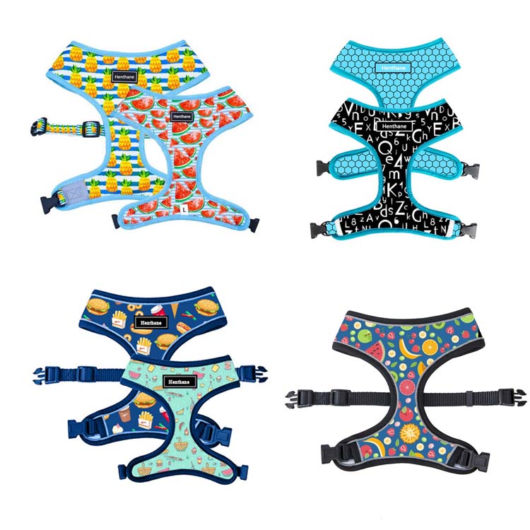 2 In 1 Soft Mesh Padded Reversible Printed Dog Pet Harness Personalized Custom Pattern Dog Harness Comfortable