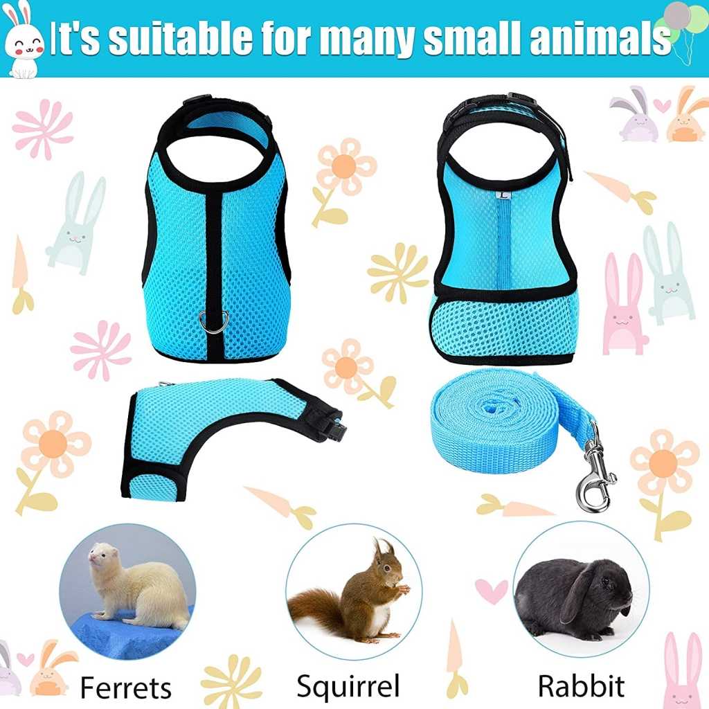 3 Pieces Rabbit Harness With Leash Cute Small Animals Adjustable Buckle Breathable Mesh Pet Vest Kitten Puppy Small Pets Wa