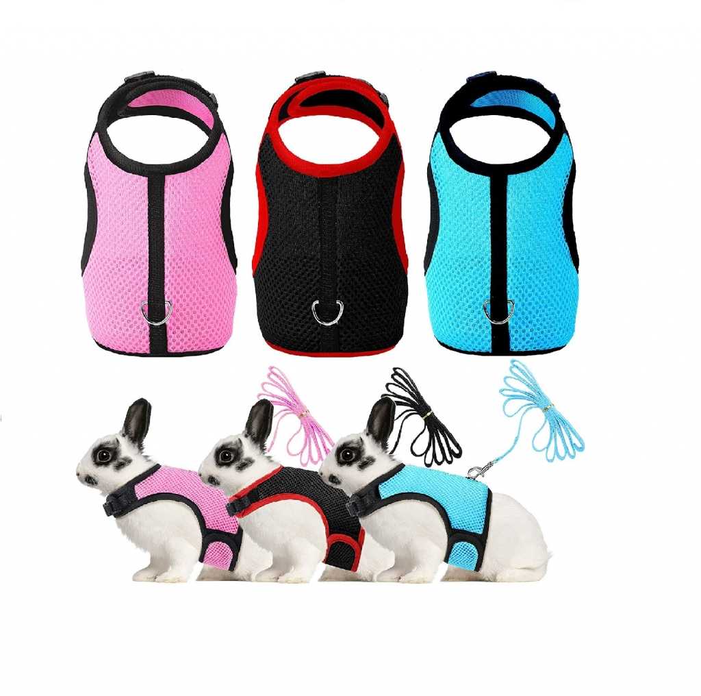 3 Pieces Rabbit Harness With Leash Cute Small Animals Adjustable Buckle Breathable Mesh Pet Vest Kitten Puppy Small Pets Wa