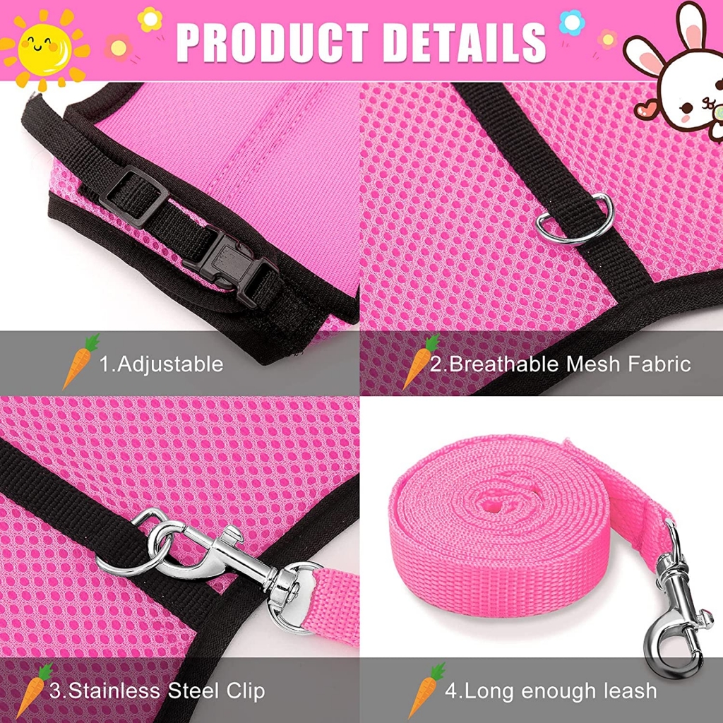 3 Pieces Rabbit Harness With Leash Cute Small Animals Adjustable Buckle Breathable Mesh Pet Vest Kitten Puppy Small Pets Wa