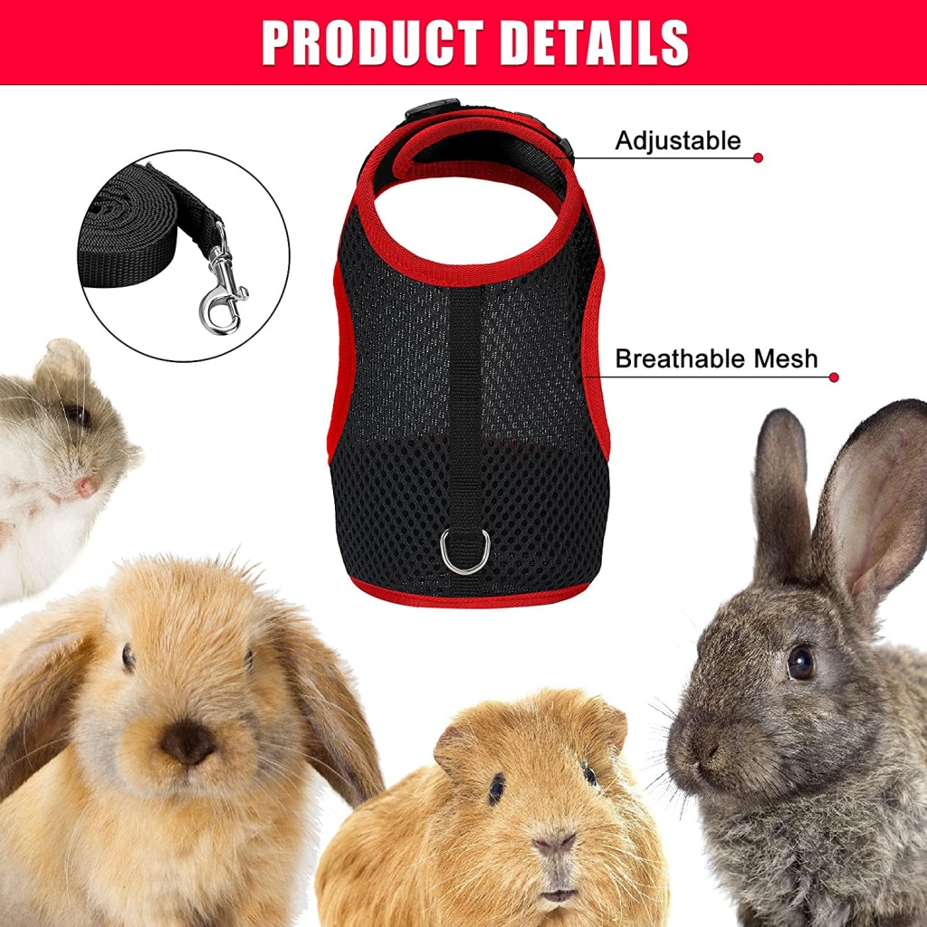 3 Pieces Rabbit Harness With Leash Cute Small Animals Adjustable Buckle Breathable Mesh Pet Vest Kitten Puppy Small Pets Wa