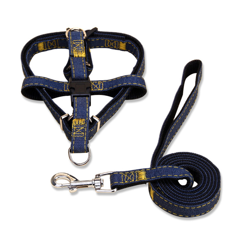 AZB138 Ready To Ship Dog Pet Supplies Supplier Retractable Puppy Dog Collar Leash Set Denim Jeans Rope Puppy Dog Leash