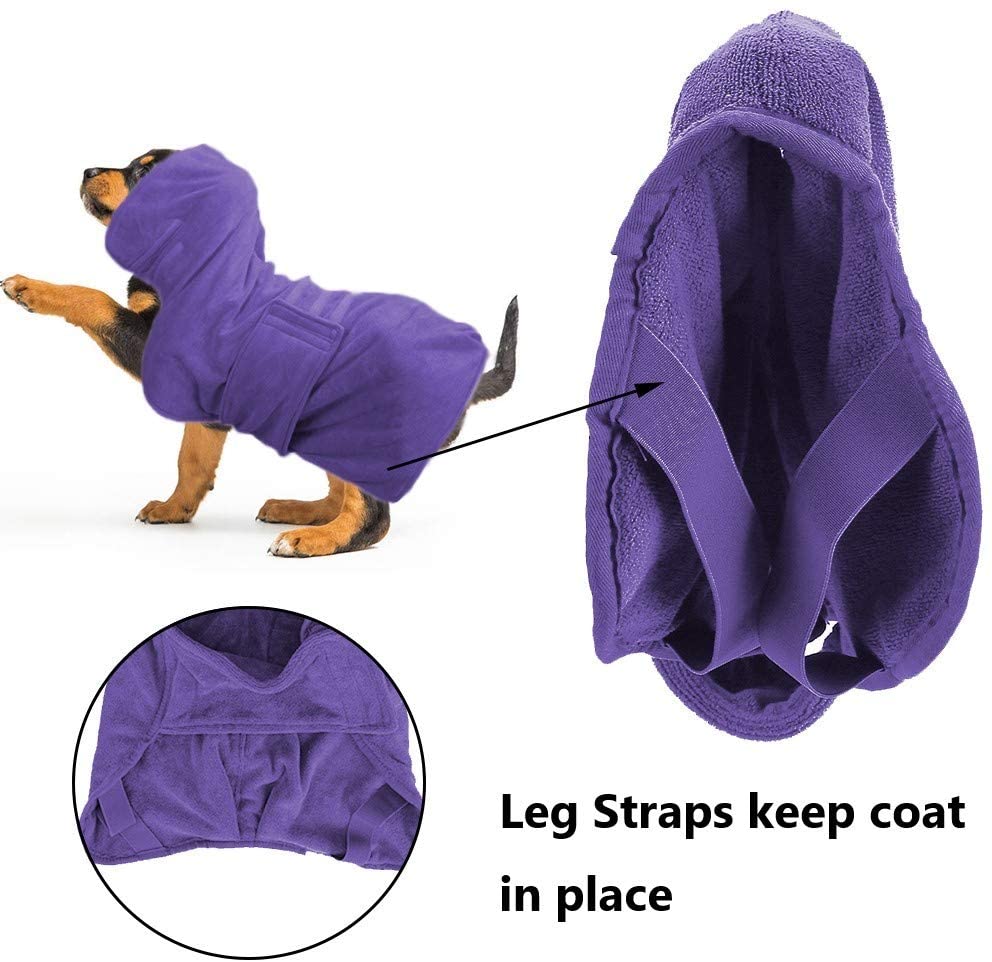 Absorb Moisture Quickly Puppy Towelling Bathing Accessories Adjustable Collar Waist Dog Drying Coat Robe Towel