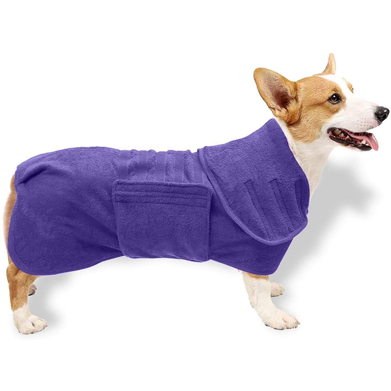 Absorb Moisture Quickly Puppy Towelling Bathing Accessories Adjustable Collar Waist Dog Drying Coat Robe Towel