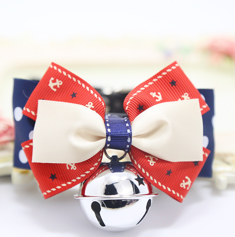 Adjustable Leather Bow Tie Shape Pet Dog Cat Collar With Big Bell