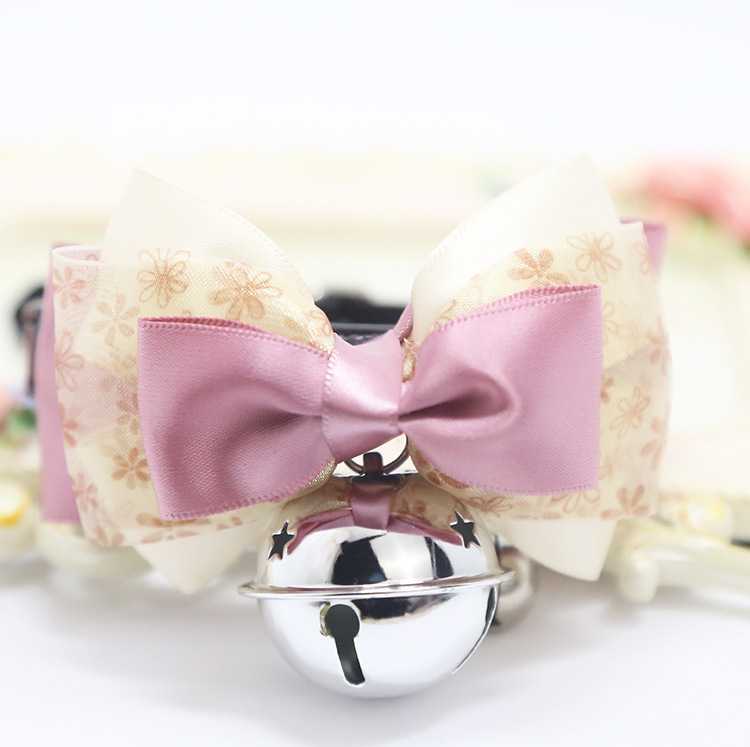 Adjustable Leather Bow Tie Shape Pet Dog Cat Collar With Big Bell