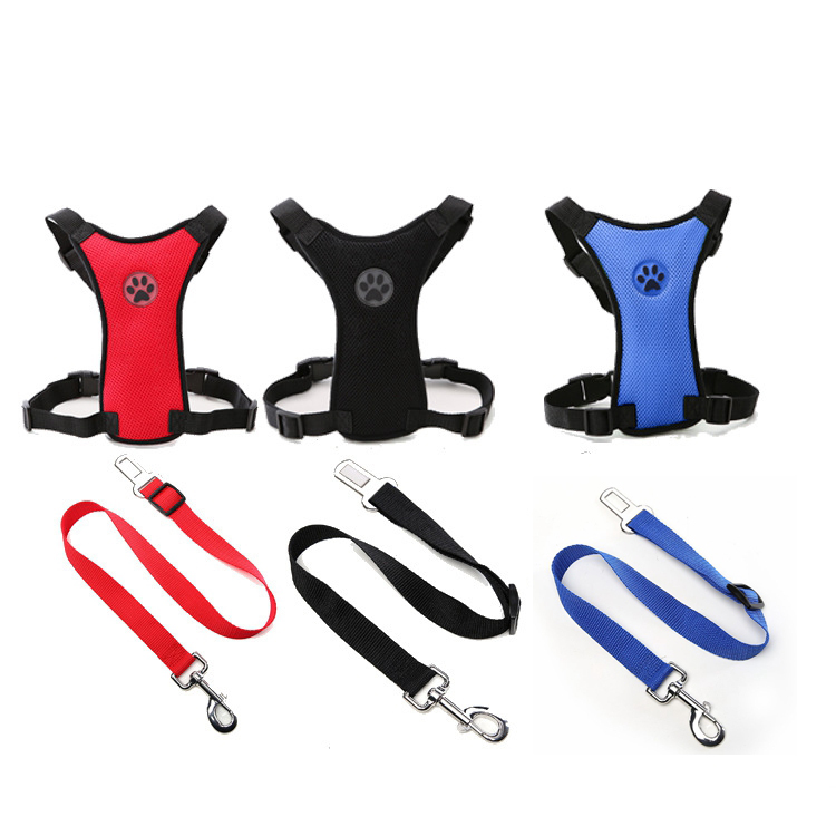 Adjustable Multifunctional Safety Vehicle Dog Car Seat Double Layer Net Cloth Harness Safe Pet Dog Seat Belt Set