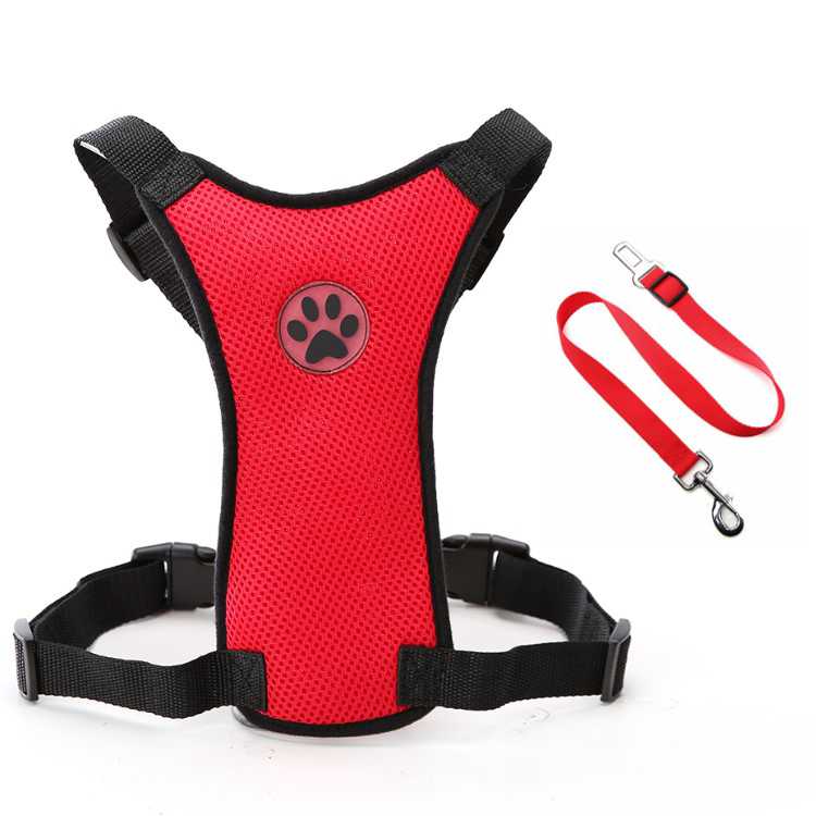 Adjustable Multifunctional Safety Vehicle Dog Car Seat Double Layer Net Cloth Harness Safe Pet Dog Seat Belt Set