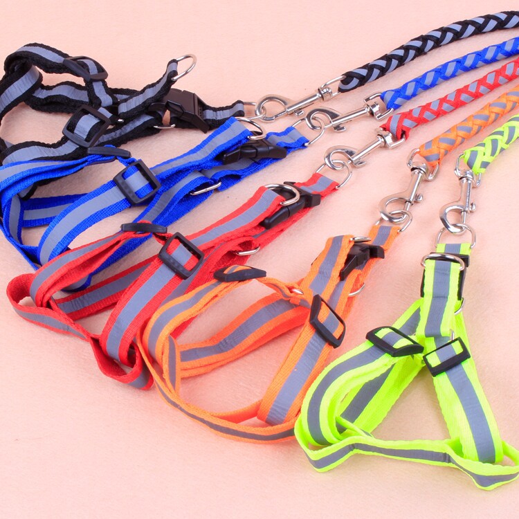 Adjustable Reflective Pet Dog Harness With Nylon Leash Outdoor Training Dogs