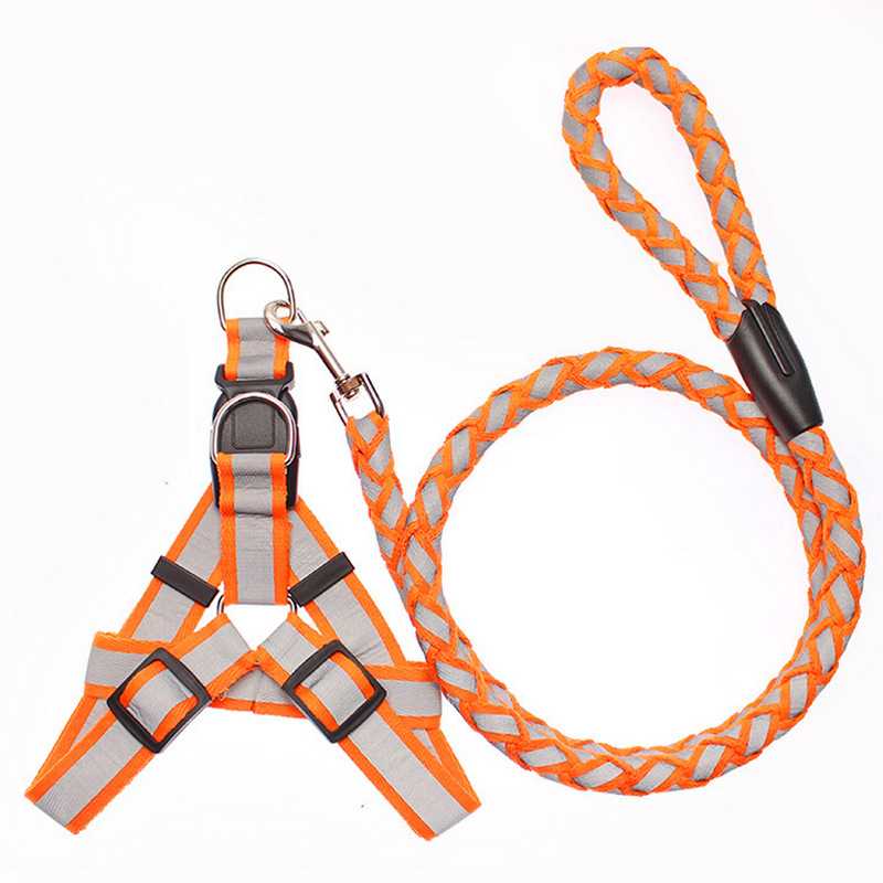 Adjustable Reflective Pet Dog Harness With Nylon Leash Outdoor Training Dogs