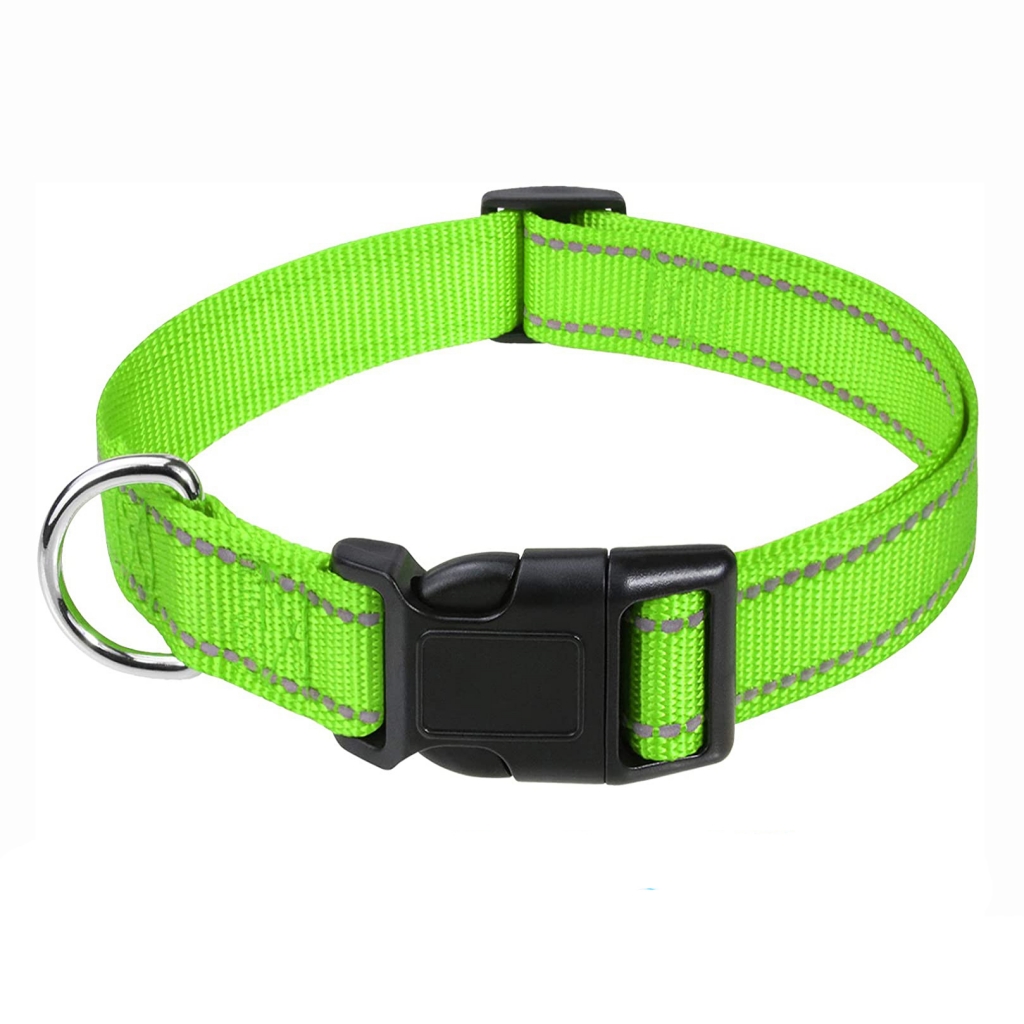 Adjustable Solid Colors Dog Collars Reflective Nylon Dog Collar With Quick Release Buckle