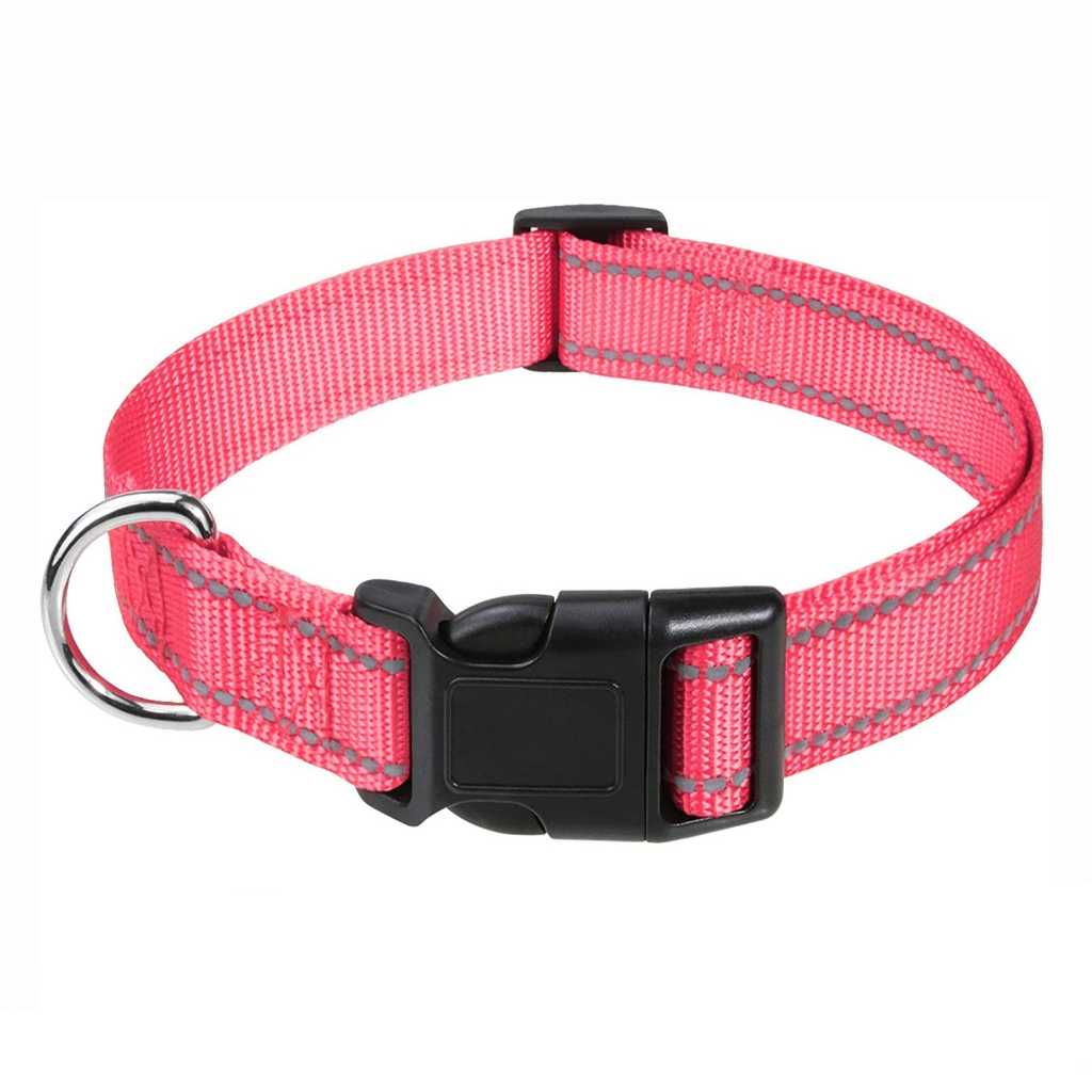 Adjustable Solid Colors Dog Collars Reflective Nylon Dog Collar With Quick Release Buckle