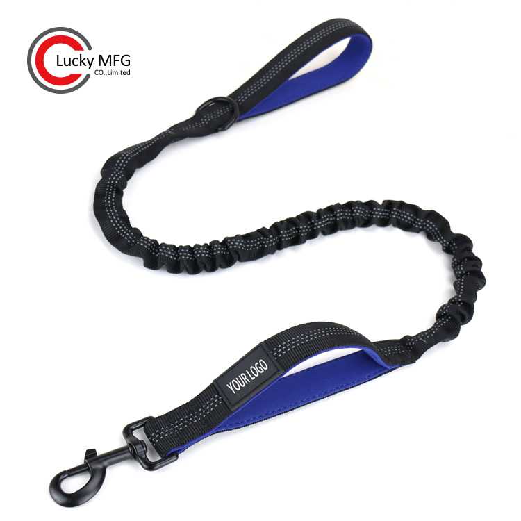 Amazon Top Seller Pet Reflective Nylon Bungee Shock Absorbing Dog Leash With Double Traffic Control Handles