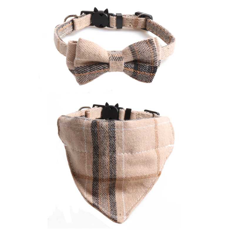 Amigo British Adjustable Cute Plaid Quick Release Breakaway Pet Bowtie Kitty Cat Collar With Bells