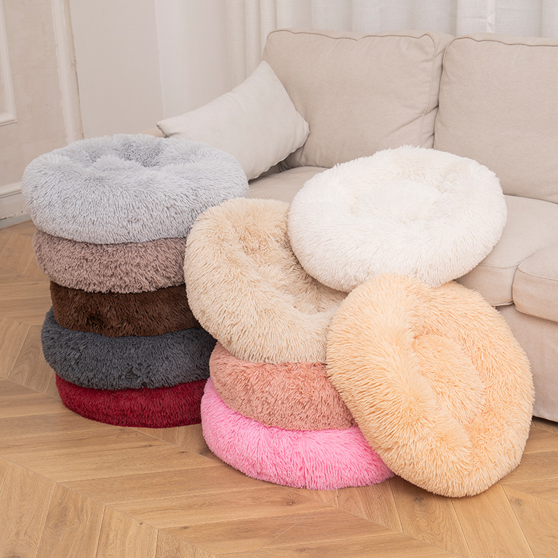 Anti Anxiety Comfy Calming Pet Bed Cozy Large Fluffy Dog Bed Washable Custom Round Cats