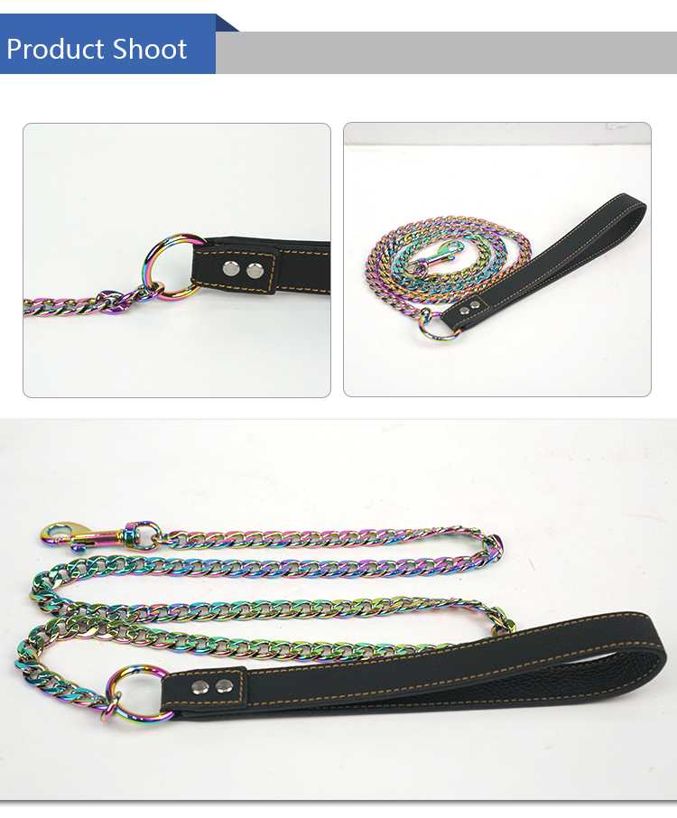 BOHU PU Leather Handle Twisted Stainless Steel Pet Leash Chains Pet Dogs