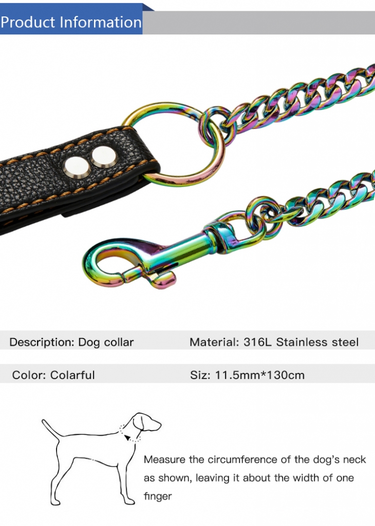 BOHU PU Leather Handle Twisted Stainless Steel Pet Leash Chains Pet Dogs