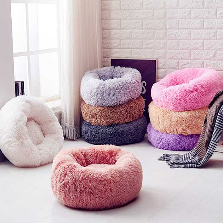 Best Cat Dog Sleep Donut Bed Indoor Sleeping Pet Soft Bed Plush Cotton Calming Pet Bed