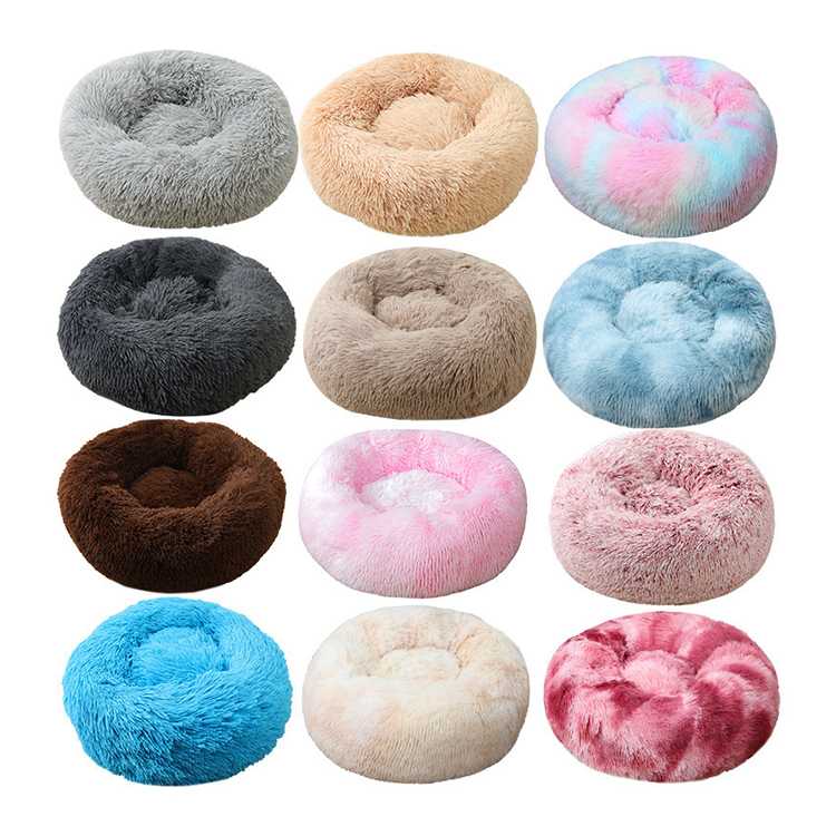 Best Cat Dog Sleep Donut Bed Indoor Sleeping Pet Soft Bed Plush Cotton Calming Pet Bed