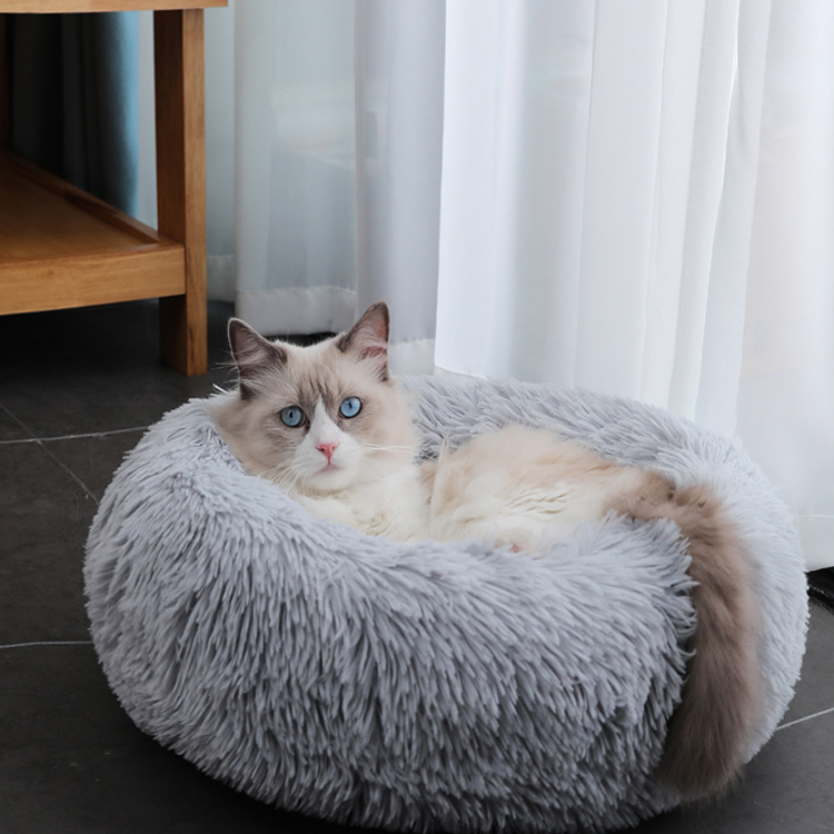 Best Cat Dog Sleep Donut Bed Indoor Sleeping Pet Soft Bed Plush Cotton Calming Pet Bed