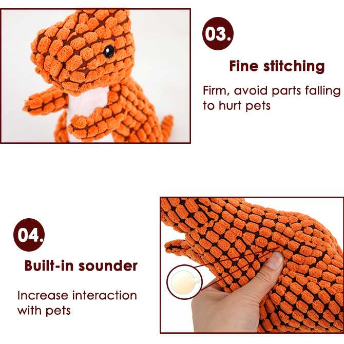 Biting Molar Plush Dinosaur Squeaky Pet Toy Interactive Toys Dogs