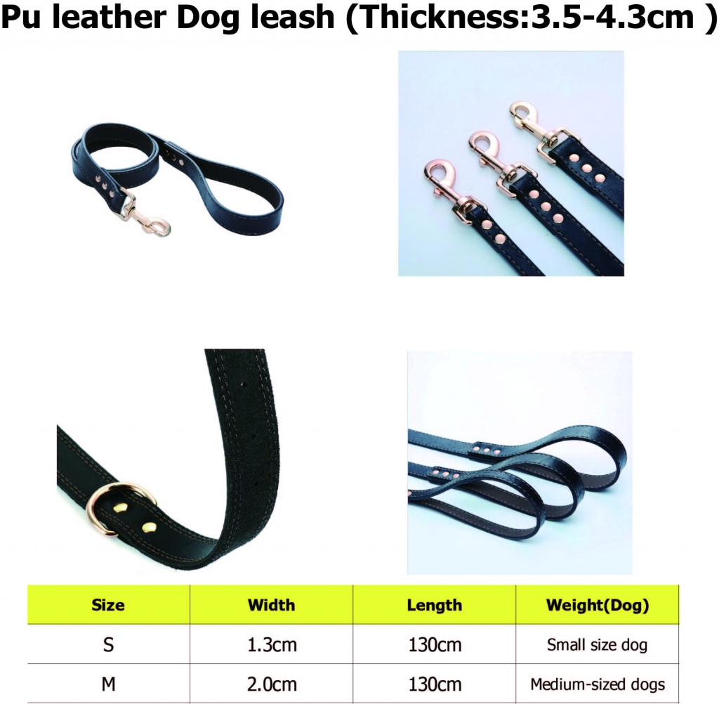 Black Color Durable Pu Leather Pet Dog Leash 13130cm