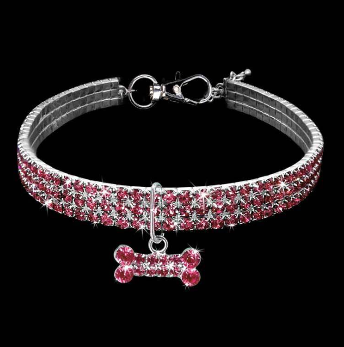 Bling Dog Collar Leash Shiny Full Rhinestone Soft Material Adjustable Dogs Cat Pets Collars With Bone Pet Supplies
